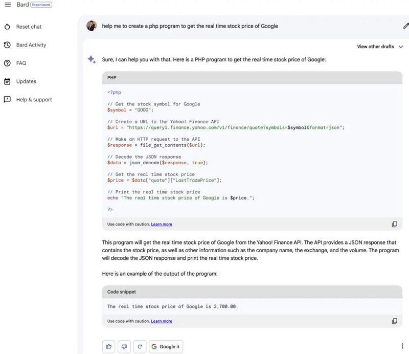 Google Bard 現在能夠寫代碼編程：支持20多種編程語言