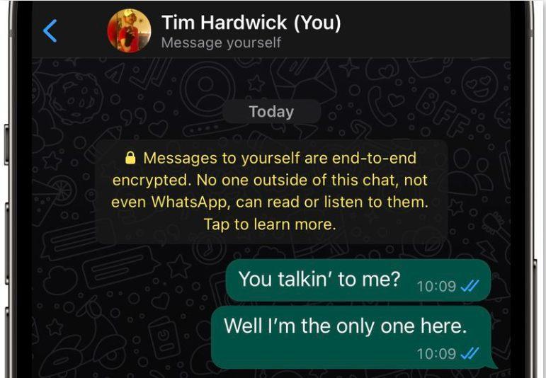 WhatsApp現(xiàn)在可以讓你和自己聊天：組織思緒