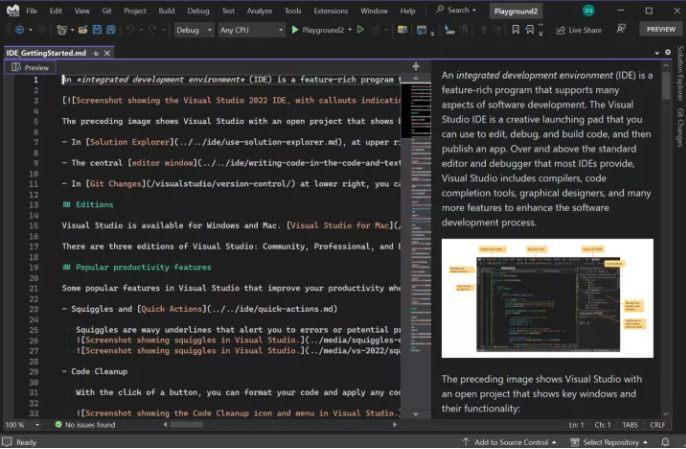 Visual Studio 更新：內置 Markdown 預覽