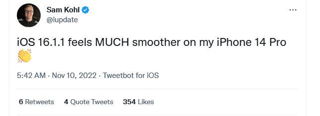 iPhone 14 Pro 用戶升級 iOS 16.1.1 后流暢度大幅提升
