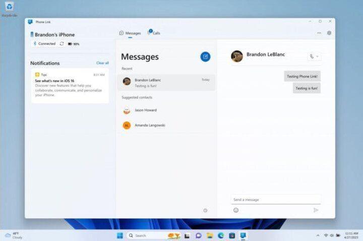 Win11加入收發蘋果iPhone iMessage 及接打電話等功能