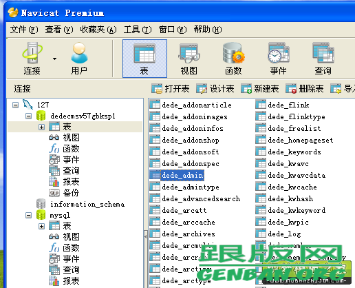 使用Navicat查看DedeCMS數據庫結構